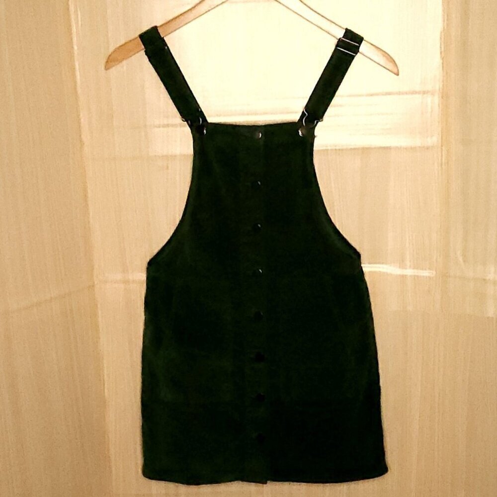 Tinsel Town Womens Green Corduroy Overall Dress XS
